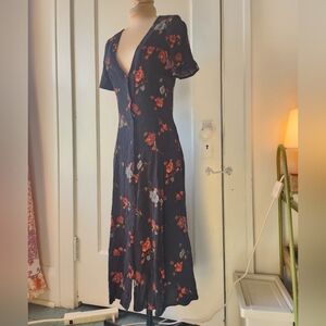 Reformation Locklin Midi Dress Miramar Black Floral Size 2